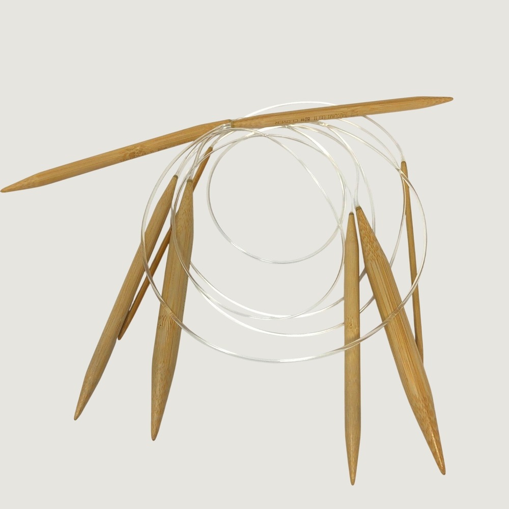 Clover Takumi Bamboo Circular Knitting Needles Lot US 4 11 17 Natural Cord 4pc